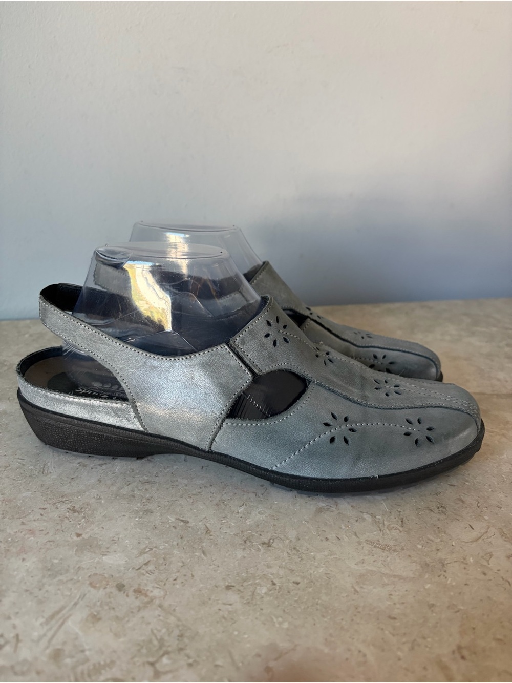 Spring Step Sling Back Shoes Size 40 US 9 Gray Leather Comfort Made In Portugal